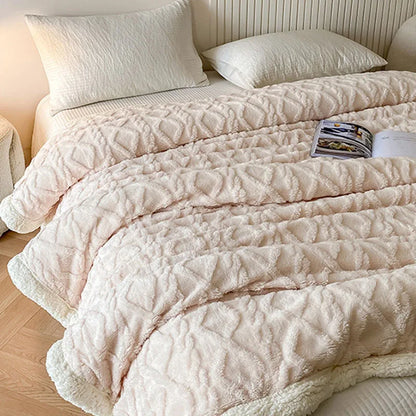 Indulge in Luxury: Cozy Striped Jacquard Taffeta Blanket - Multi-Color Lamb Fleece for All-Season Comfort in Your Office or Home