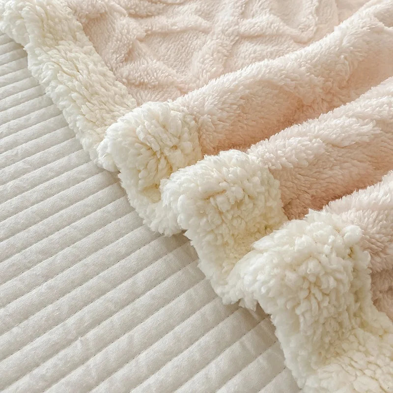 Indulge in Luxury: Cozy Striped Jacquard Taffeta Blanket - Multi-Color Lamb Fleece for All-Season Comfort in Your Office or Home
