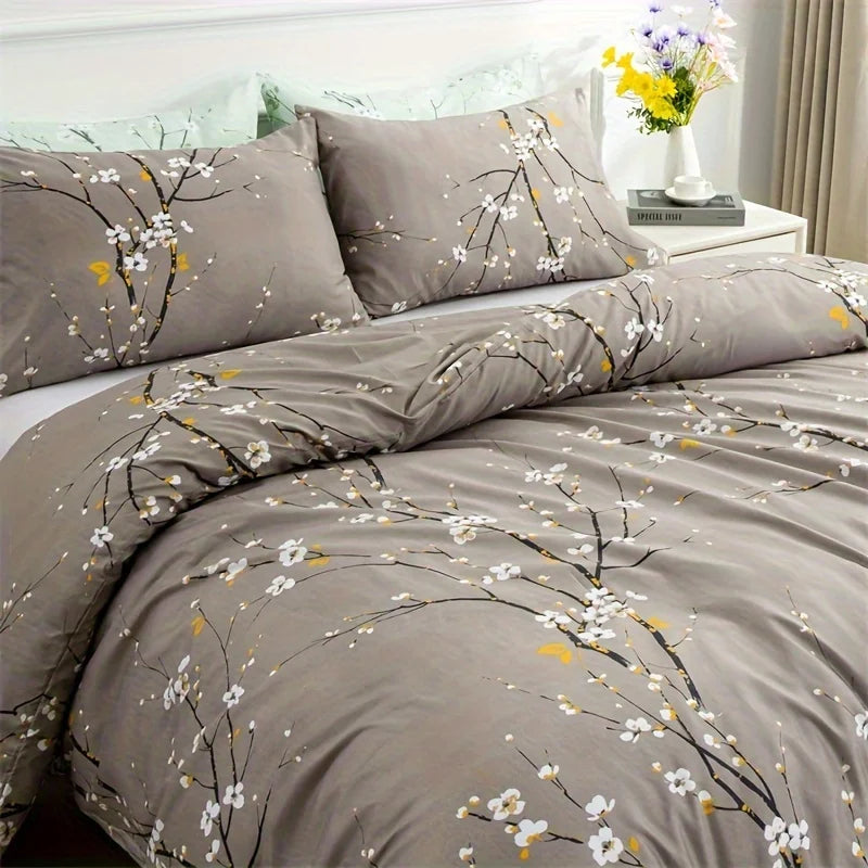 Transform Your Bedroom with Our Soft and Lightweight Tree Branch Printing Bedding Set - Includes Duvet Cover and Pillowcases!