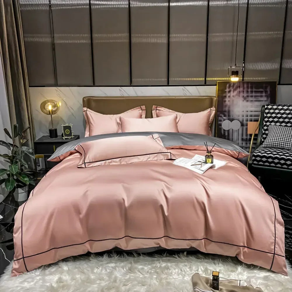 Luxurious Embroidery 100% Egyptian Cotton Bedding Set - Includes Duvet Cover, Flat Sheet & Pillowcases in Queen & King Sizes