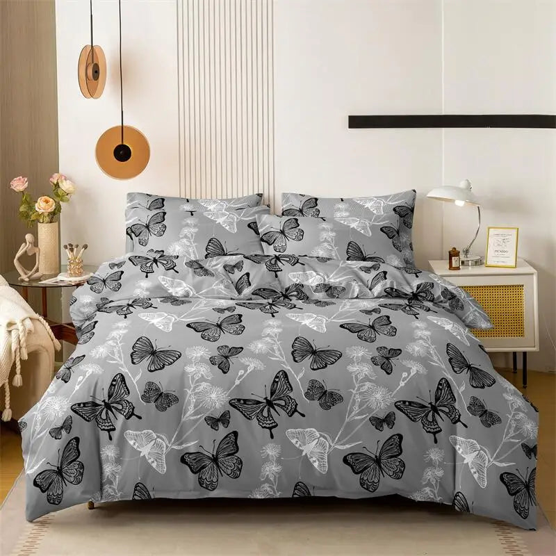 Transform Your Bedroom with Our Vibrant Printed Butterfly Duvet Cover Set - Luxurious Queen Size Bedding for Ultimate Comfort!