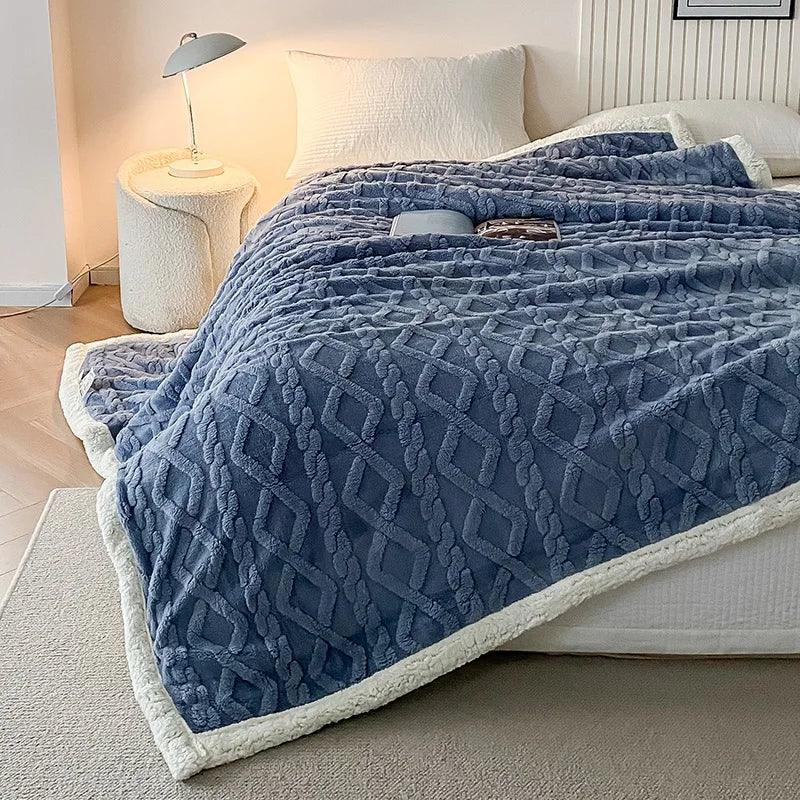 Indulge in Luxury: Cozy Striped Jacquard Taffeta Blanket - Multi-Color Lamb Fleece for All-Season Comfort in Your Office or Home