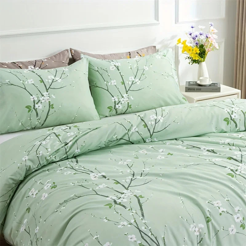 Transform Your Bedroom with Our Soft and Lightweight Tree Branch Printing Bedding Set - Includes Duvet Cover and Pillowcases!