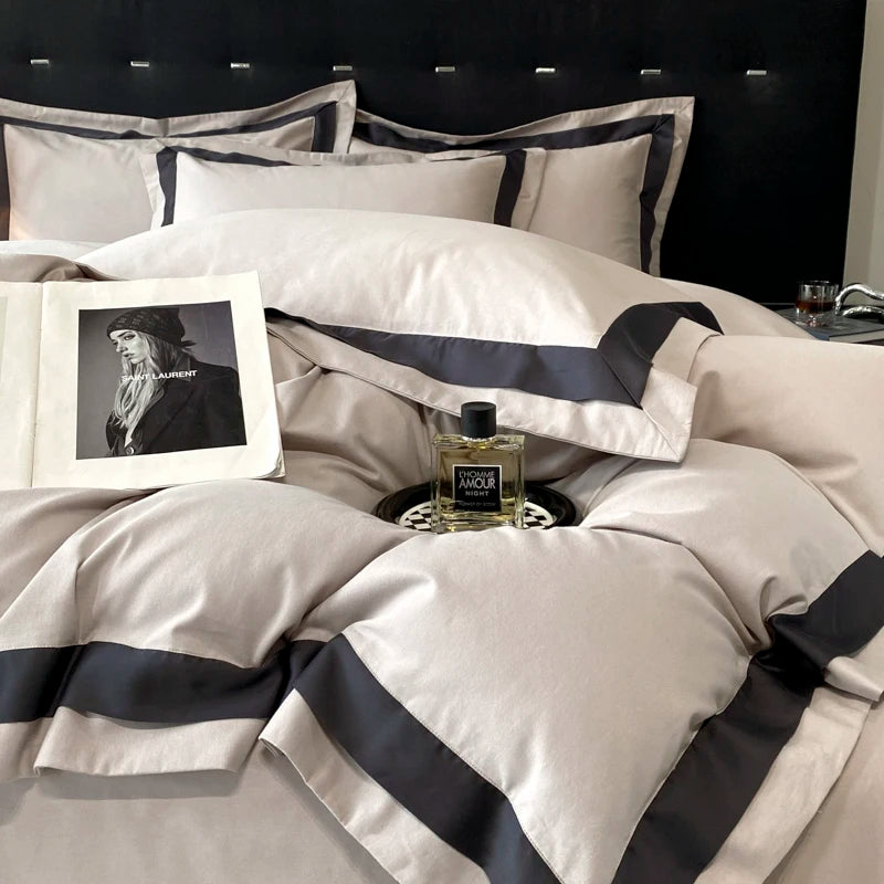 Premium 100% Cotton Brushed Luxury Solid Color Hotel Style Bedding Set Wide Edge Duvet Cover Bed Sheet/Fitted Sheet Pillowcases