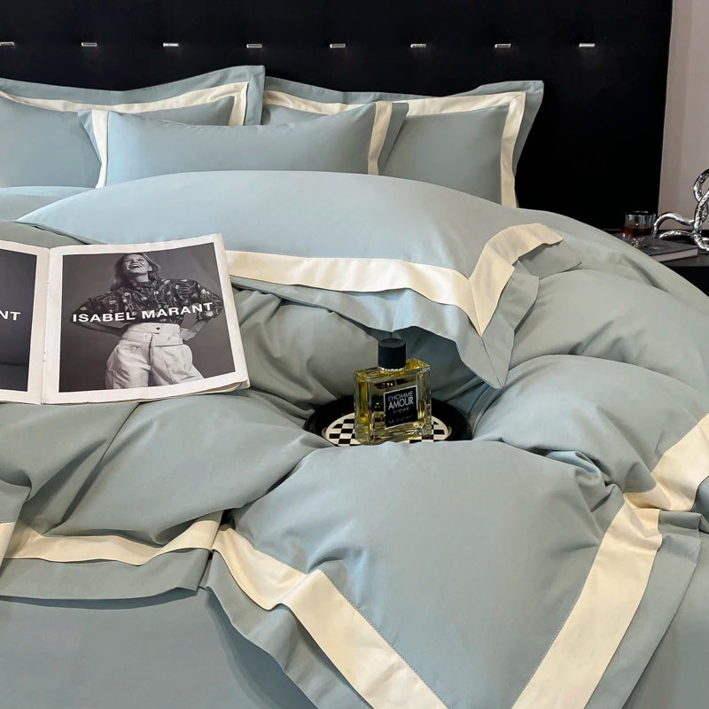 Premium 100% Cotton Brushed Luxury Solid Color Hotel Style Bedding Set Wide Edge Duvet Cover Bed Sheet/Fitted Sheet Pillowcases
