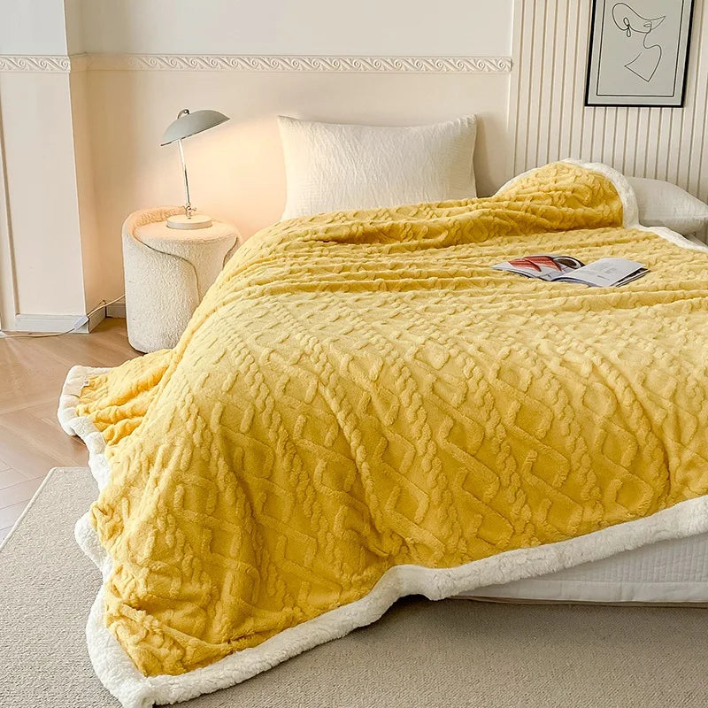 Indulge in Luxury: Cozy Striped Jacquard Taffeta Blanket - Multi-Color Lamb Fleece for All-Season Comfort in Your Office or Home