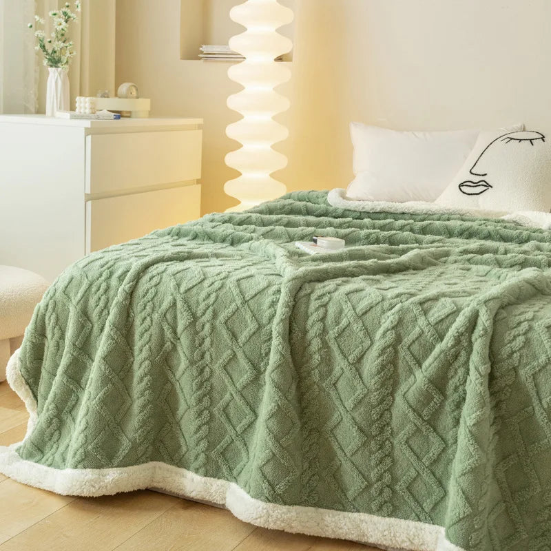 Indulge in Luxury: Cozy Striped Jacquard Taffeta Blanket - Multi-Color Lamb Fleece for All-Season Comfort in Your Office or Home