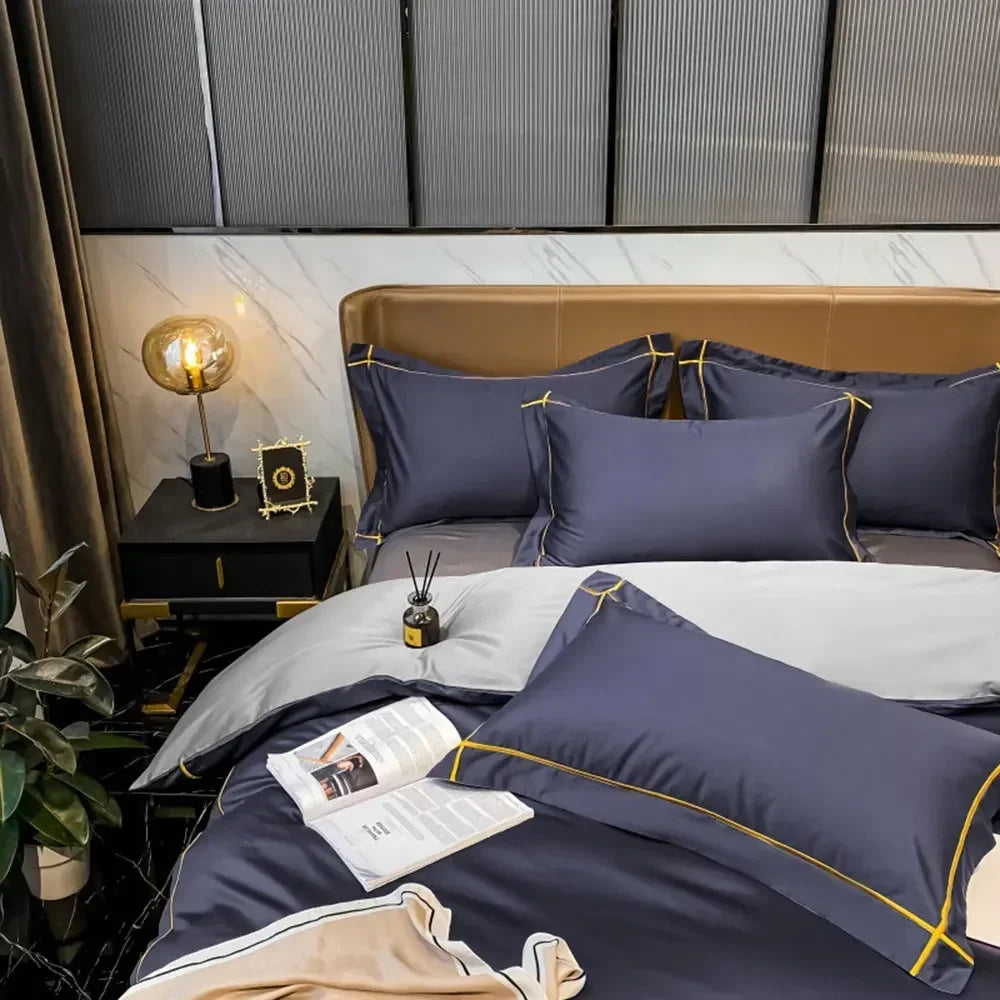 Luxurious Embroidery 100% Egyptian Cotton Bedding Set - Includes Duvet Cover, Flat Sheet & Pillowcases in Queen & King Sizes