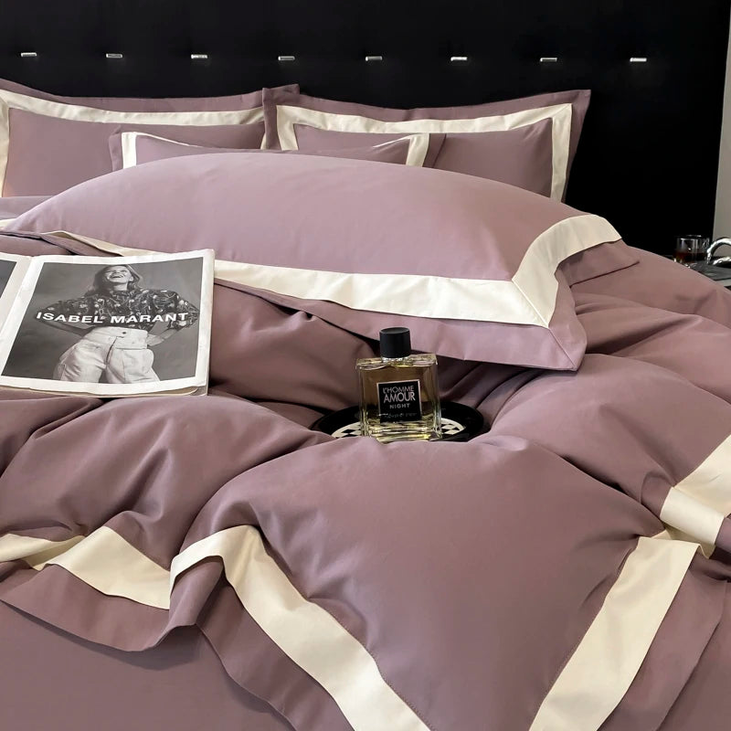 Premium 100% Cotton Brushed Luxury Solid Color Hotel Style Bedding Set Wide Edge Duvet Cover Bed Sheet/Fitted Sheet Pillowcases