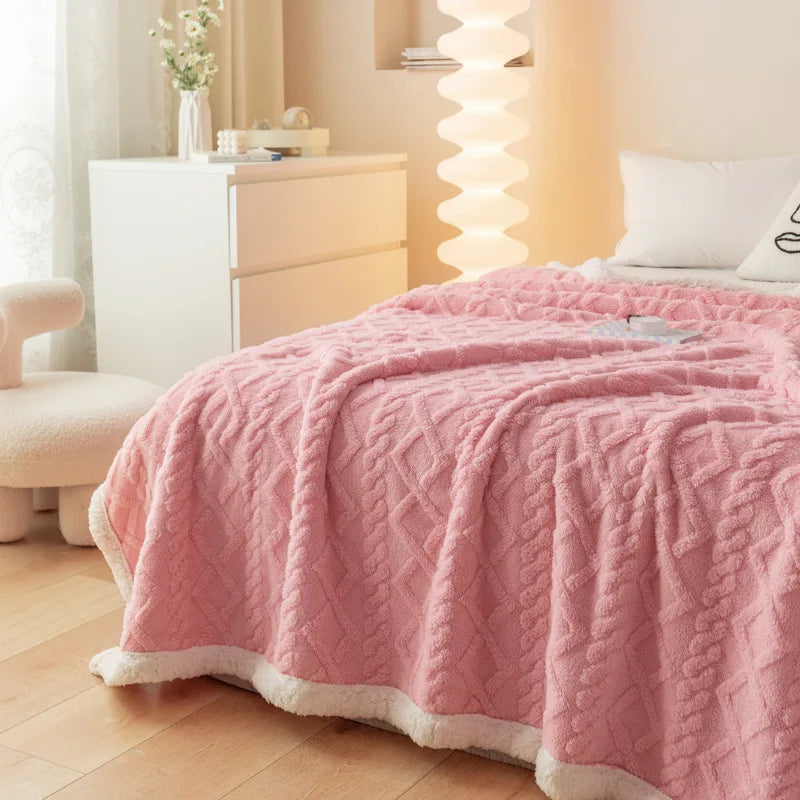 Indulge in Luxury: Cozy Striped Jacquard Taffeta Blanket - Multi-Color Lamb Fleece for All-Season Comfort in Your Office or Home