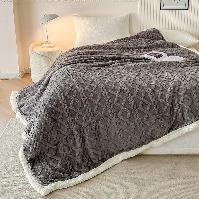 Indulge in Luxury: Cozy Striped Jacquard Taffeta Blanket - Multi-Color Lamb Fleece for All-Season Comfort in Your Office or Home