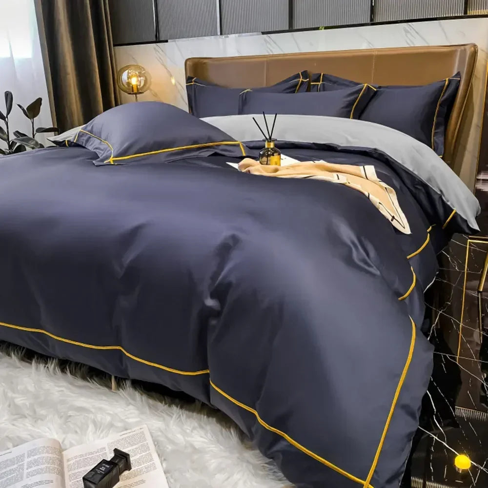 Luxurious Embroidery 100% Egyptian Cotton Bedding Set - Includes Duvet Cover, Flat Sheet & Pillowcases in Queen & King Sizes