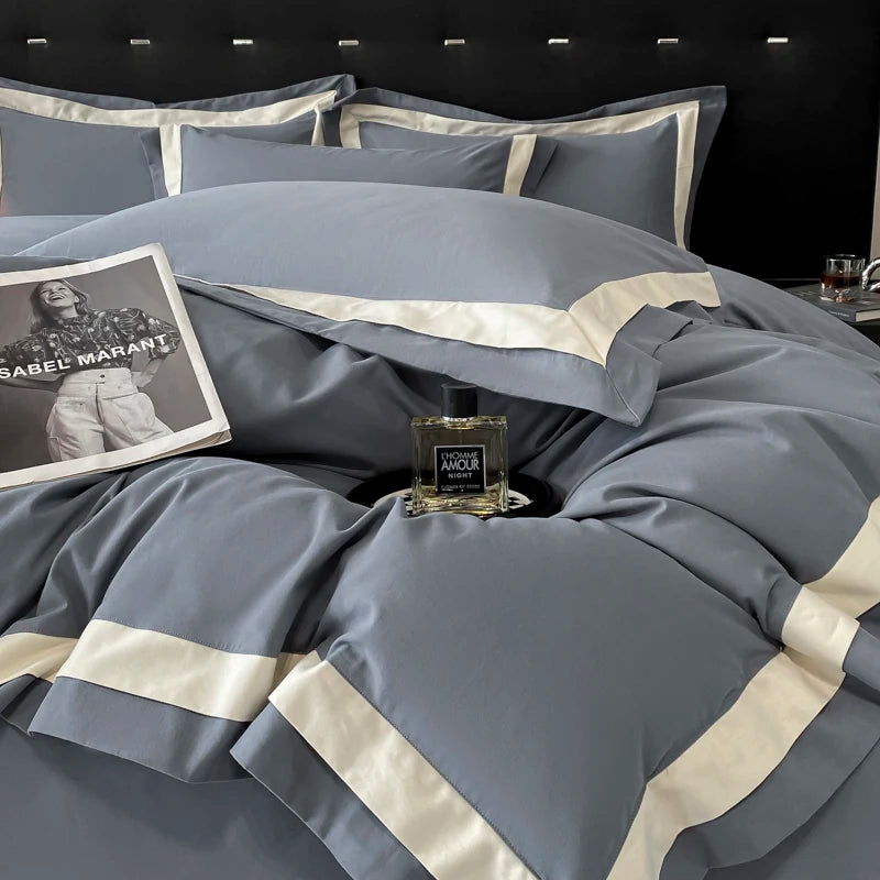 Premium 100% Cotton Brushed Luxury Solid Color Hotel Style Bedding Set Wide Edge Duvet Cover Bed Sheet/Fitted Sheet Pillowcases