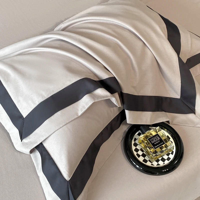Premium 100% Cotton Brushed Luxury Solid Color Hotel Style Bedding Set Wide Edge Duvet Cover Bed Sheet/Fitted Sheet Pillowcases