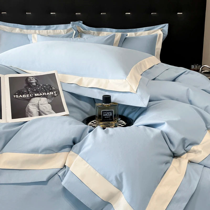 Premium 100% Cotton Brushed Luxury Solid Color Hotel Style Bedding Set Wide Edge Duvet Cover Bed Sheet/Fitted Sheet Pillowcases