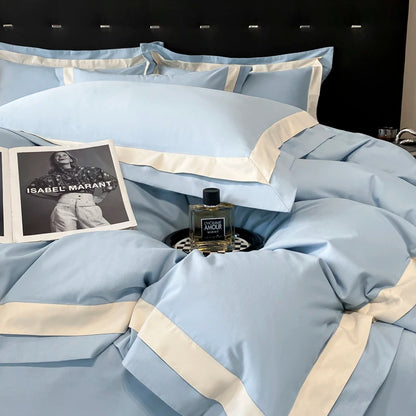 Premium 100% Cotton Brushed Luxury Solid Color Hotel Style Bedding Set Wide Edge Duvet Cover Bed Sheet/Fitted Sheet Pillowcases