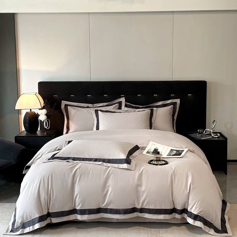 Premium 100% Cotton Brushed Luxury Solid Color Hotel Style Bedding Set Wide Edge Duvet Cover Bed Sheet/Fitted Sheet Pillowcases