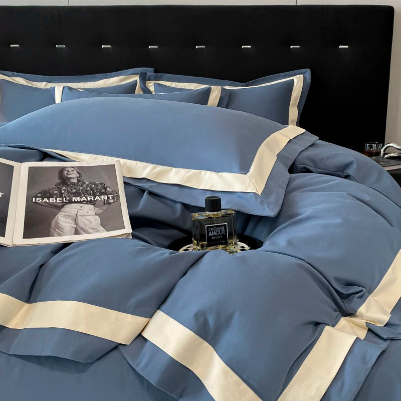 Premium 100% Cotton Brushed Luxury Solid Color Hotel Style Bedding Set Wide Edge Duvet Cover Bed Sheet/Fitted Sheet Pillowcases