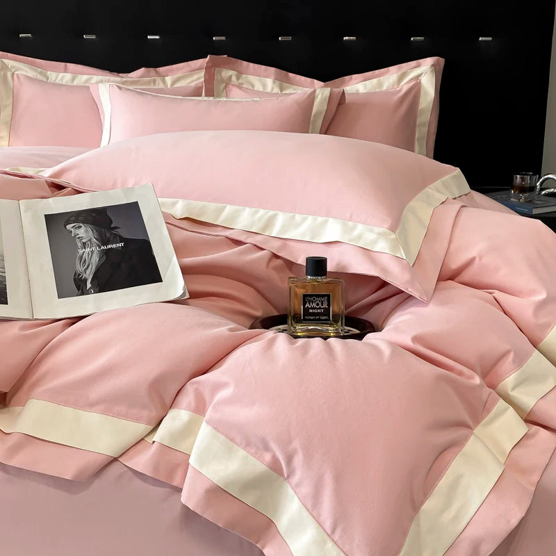 Premium 100% Cotton Brushed Luxury Solid Color Hotel Style Bedding Set Wide Edge Duvet Cover Bed Sheet/Fitted Sheet Pillowcases