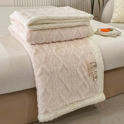 Indulge in Luxury: Cozy Striped Jacquard Taffeta Blanket - Multi-Color Lamb Fleece for All-Season Comfort in Your Office or Home