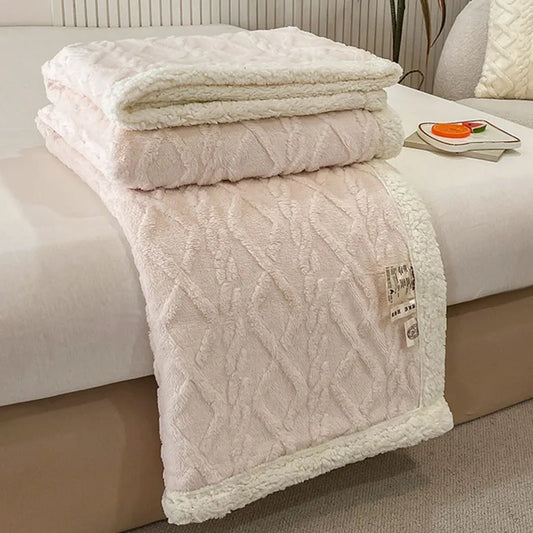 Indulge in Luxury: Cozy Striped Jacquard Taffeta Blanket - Multi-Color Lamb Fleece for All-Season Comfort in Your Office or Home