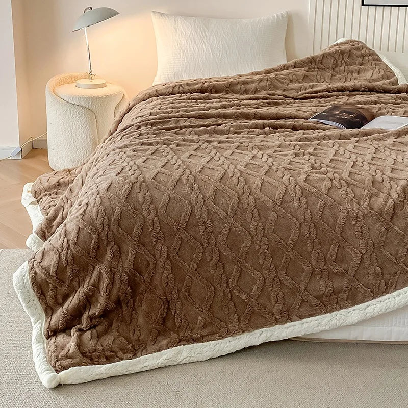 Indulge in Luxury: Cozy Striped Jacquard Taffeta Blanket - Multi-Color Lamb Fleece for All-Season Comfort in Your Office or Home