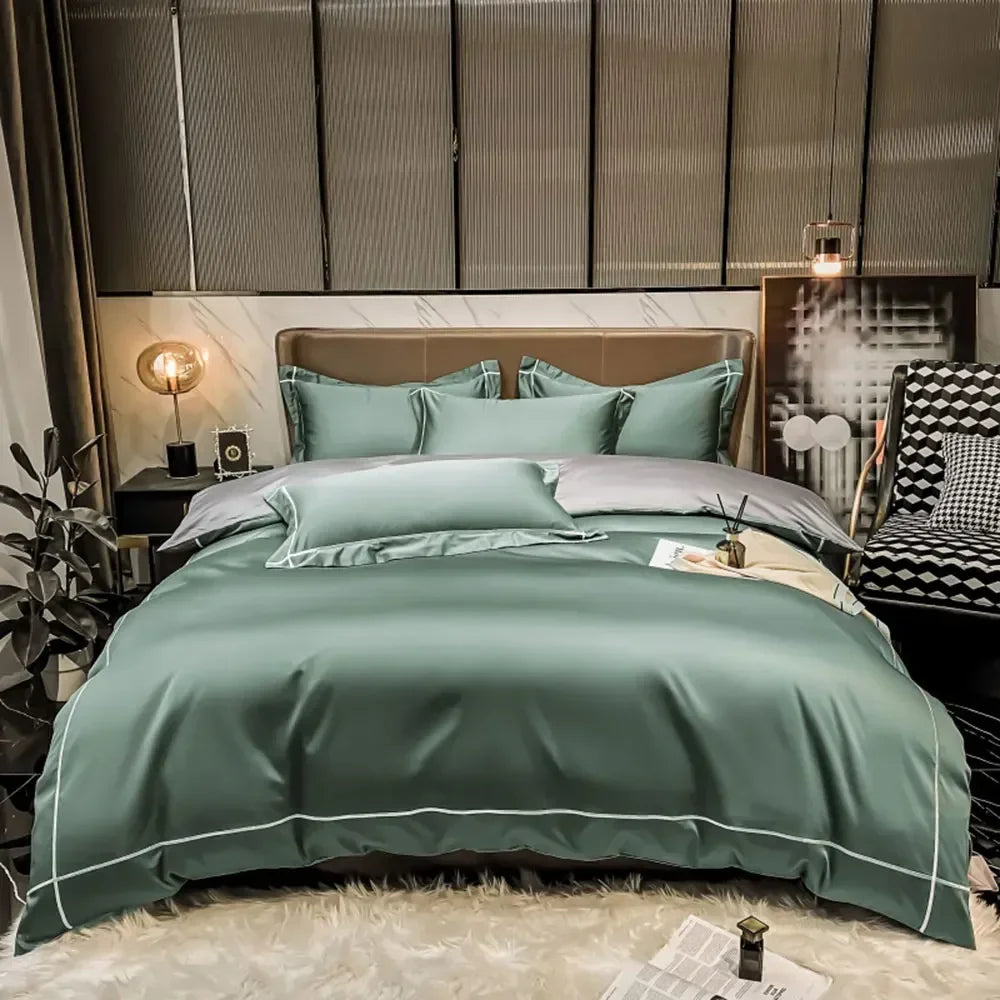 Luxurious Embroidery 100% Egyptian Cotton Bedding Set - Includes Duvet Cover, Flat Sheet & Pillowcases in Queen & King Sizes