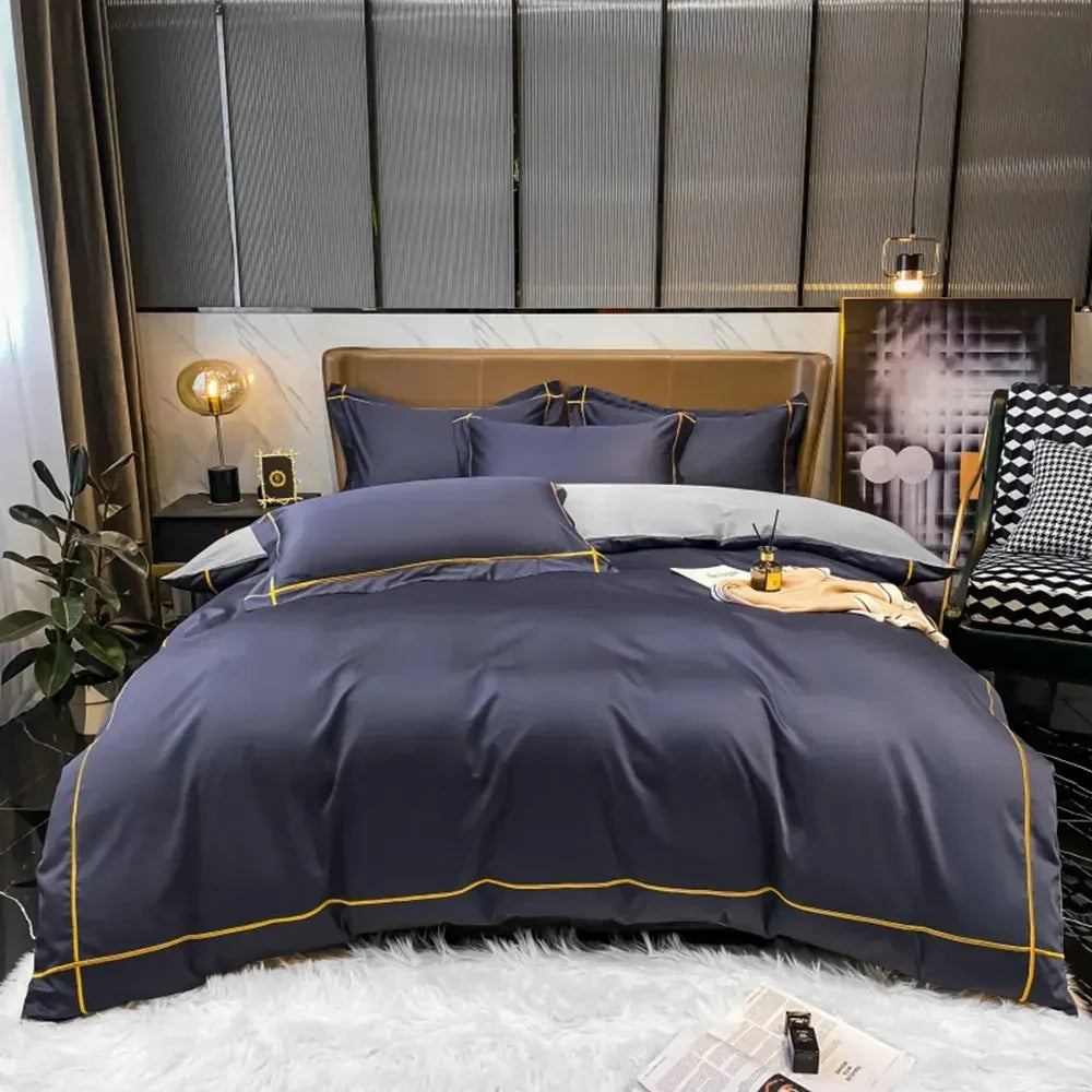 Luxurious Embroidery 100% Egyptian Cotton Bedding Set - Includes Duvet Cover, Flat Sheet & Pillowcases in Queen & King Sizes