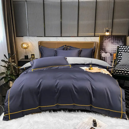 Luxurious Embroidery 100% Egyptian Cotton Bedding Set - Includes Duvet Cover, Flat Sheet & Pillowcases in Queen & King Sizes