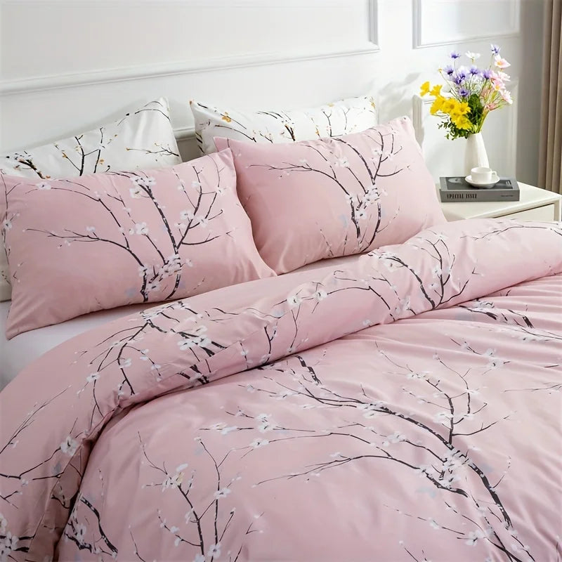 Transform Your Bedroom with Our Soft and Lightweight Tree Branch Printing Bedding Set - Includes Duvet Cover and Pillowcases!