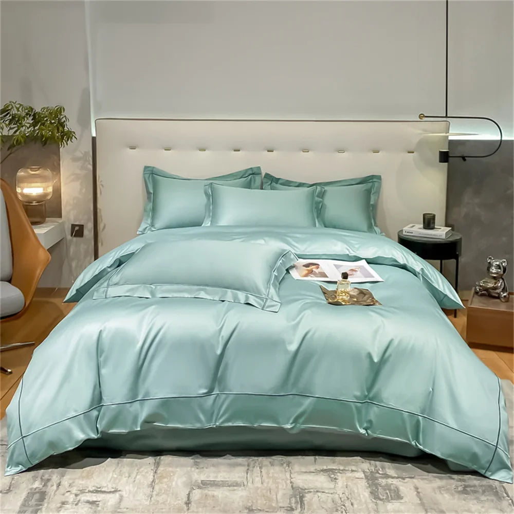 Luxurious Embroidery 100% Egyptian Cotton Bedding Set - Includes Duvet Cover, Flat Sheet & Pillowcases in Queen & King Sizes