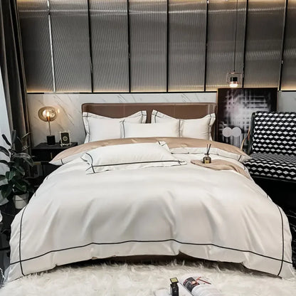 Luxurious Embroidery 100% Egyptian Cotton Bedding Set - Includes Duvet Cover, Flat Sheet & Pillowcases in Queen & King Sizes