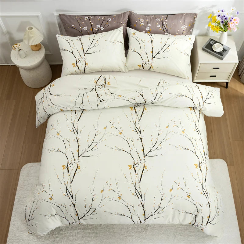 Transform Your Bedroom with Our Soft and Lightweight Tree Branch Printing Bedding Set - Includes Duvet Cover and Pillowcases!