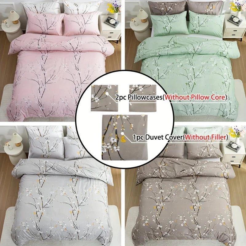 Transform Your Bedroom with Our Soft and Lightweight Tree Branch Printing Bedding Set - Includes Duvet Cover and Pillowcases!
