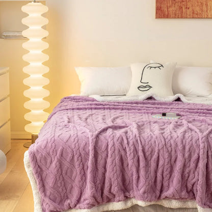 Indulge in Luxury: Cozy Striped Jacquard Taffeta Blanket - Multi-Color Lamb Fleece for All-Season Comfort in Your Office or Home