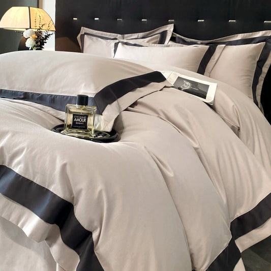 Premium 100% Cotton Brushed Luxury Solid Color Hotel Style Bedding Set Wide Edge Duvet Cover Bed Sheet/Fitted Sheet Pillowcases