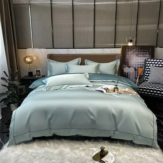 Luxurious Embroidery 100% Egyptian Cotton Bedding Set - Includes Duvet Cover, Flat Sheet & Pillowcases in Queen & King Sizes